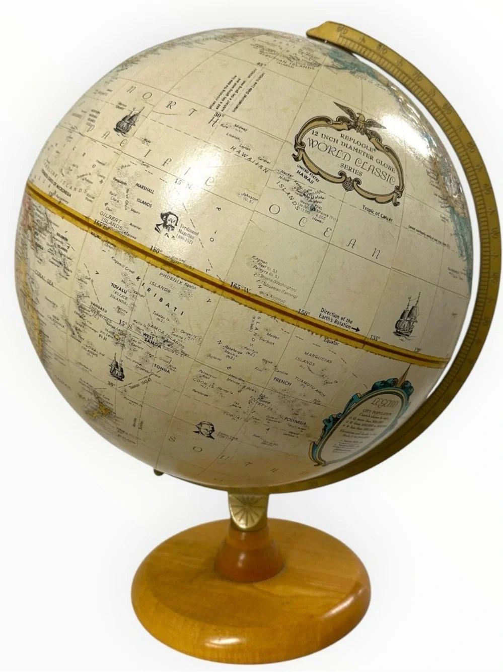 Vintage c1979 Replogle World Classic 12” Globe Raised Relief Wood Base USA